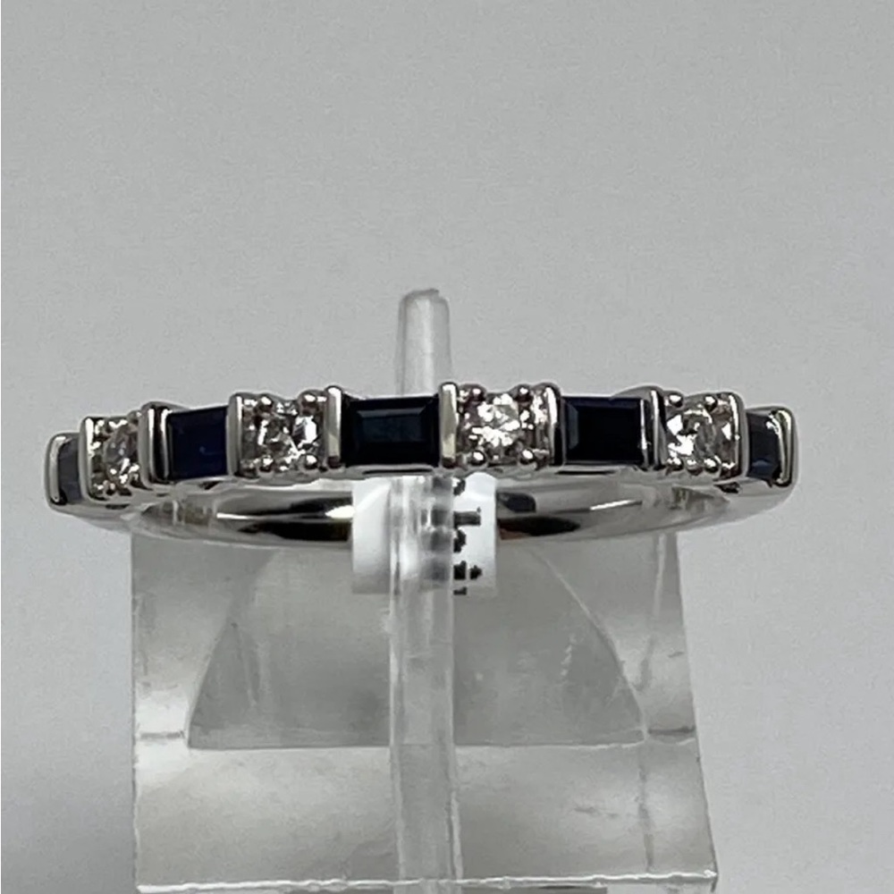 14K White Gold Baguette Sapphire and Diamond Band Ring Natural Brand New Size 7
